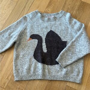 Folk Gray Crewneck Sweater with Black Swan and Orange Beak